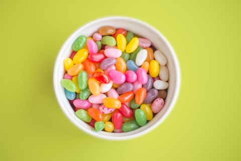 A bowl filled with jelly beans.